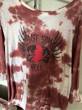 torrid Tie-Dye Long Sleeve Tee in Rust and White with Graphic
